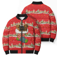 Funny Dachshund Dog Light Up Christmas Bomber Puffer Jacket Snowy Village Red Holiday Design - Wonder Print Shop