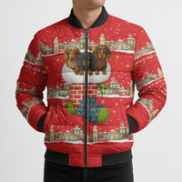 Funny Dachshund Dog Light Up Christmas Bomber Puffer Jacket Snowy Village Red Holiday Design - Wonder Print Shop