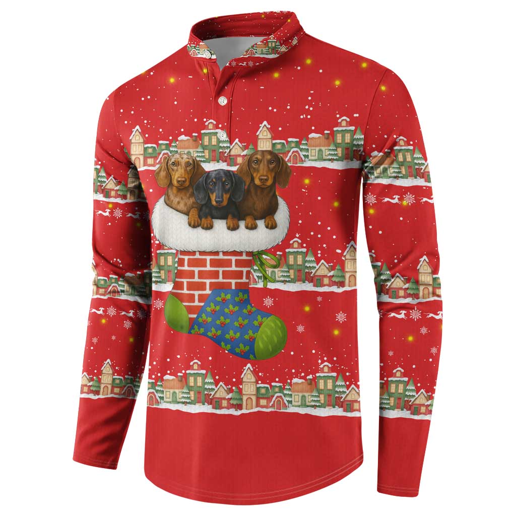 Funny Dachshund Dog Light Up Christmas Button Sweatshirt Snowy Village Red Holiday Design - Wonder Print Shop