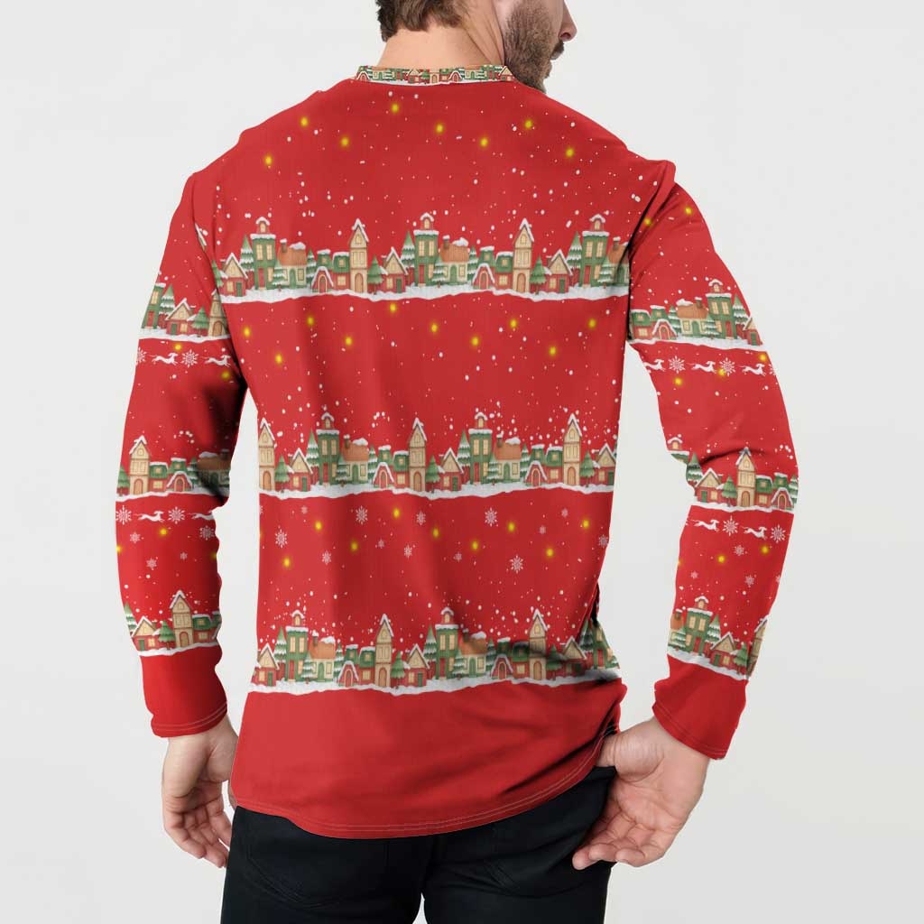 Funny Dachshund Dog Light Up Christmas Button Sweatshirt Snowy Village Red Holiday Design - Wonder Print Shop