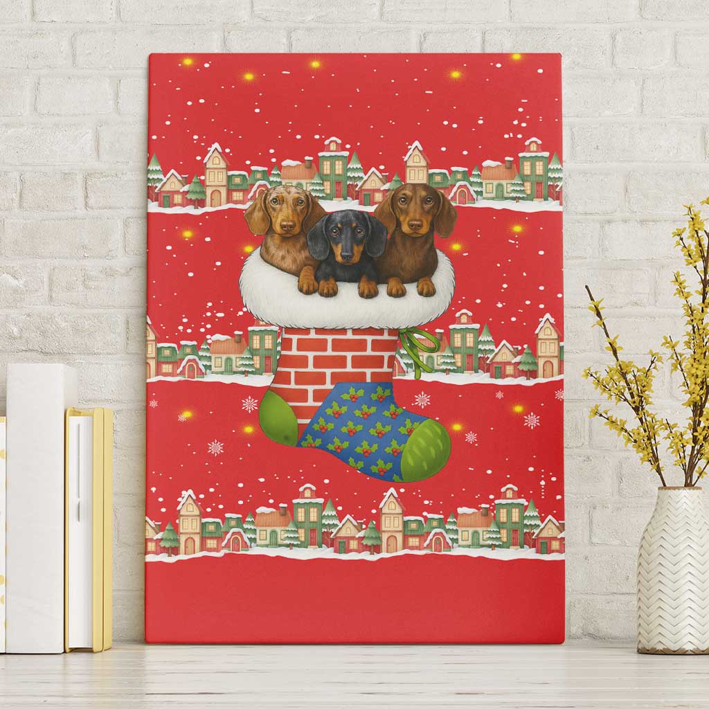Funny Dachshund Dog Light Up Christmas Canvas Wall Art Snowy Village Red Holiday Design - Wonder Print Shop
