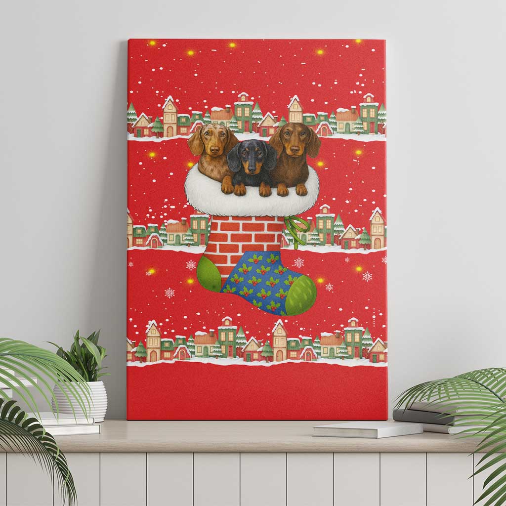 Funny Dachshund Dog Light Up Christmas Canvas Wall Art Snowy Village Red Holiday Design - Wonder Print Shop