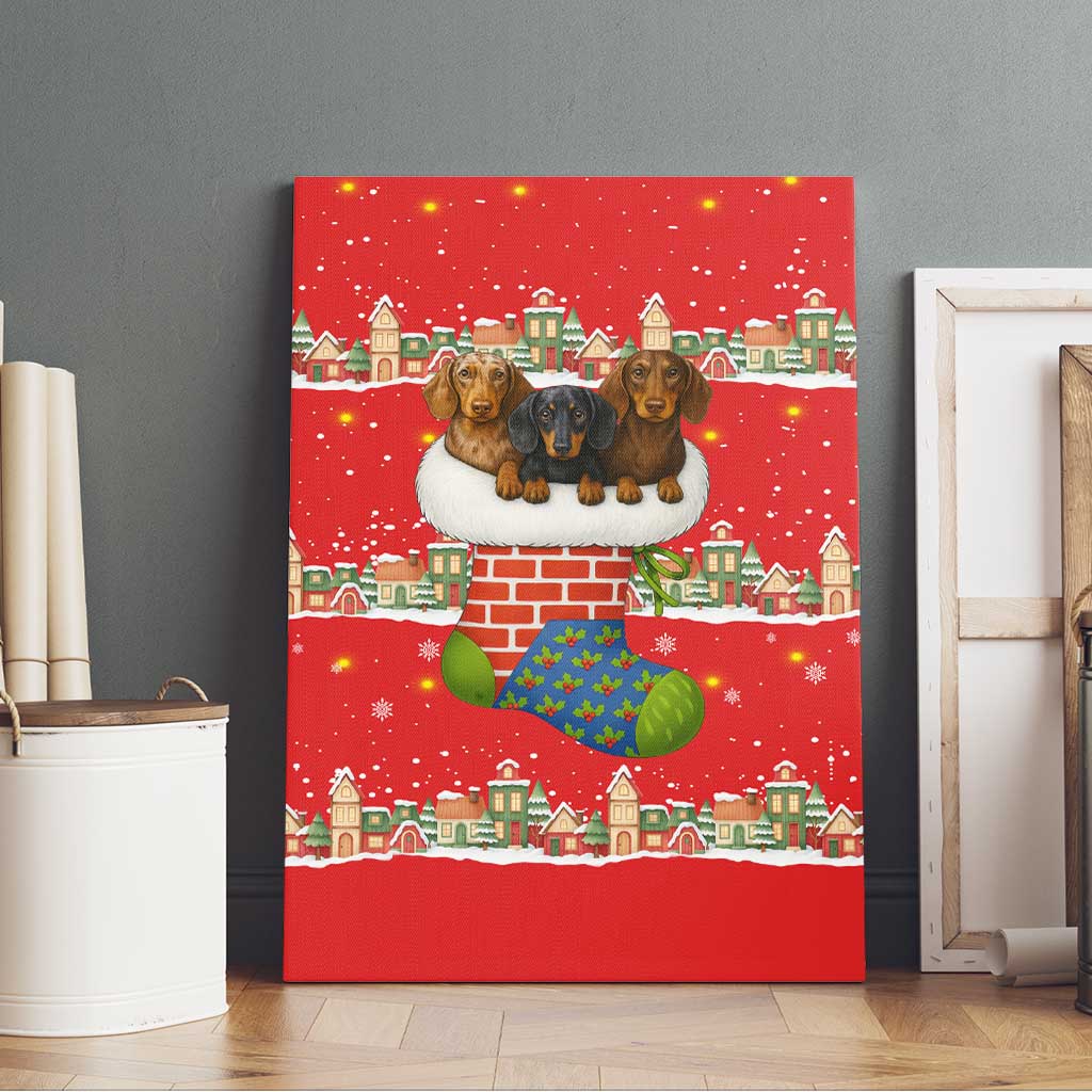 Funny Dachshund Dog Light Up Christmas Canvas Wall Art Snowy Village Red Holiday Design - Wonder Print Shop