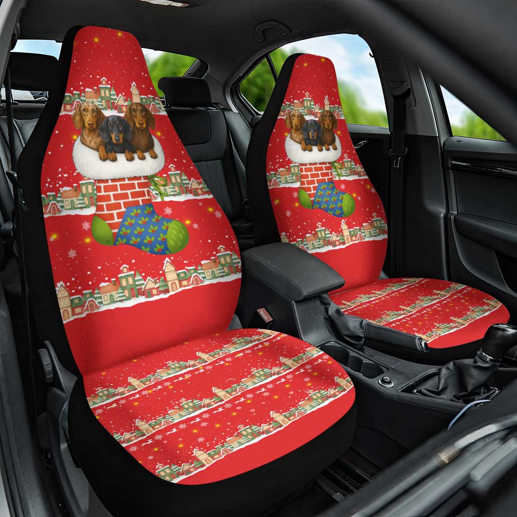 Funny Dachshund Dog Light Up Christmas Car Seat Cover Snowy Village Red Holiday Design - Wonder Print Shop