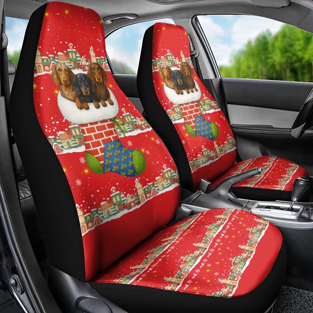 Funny Dachshund Dog Light Up Christmas Car Seat Cover Snowy Village Red Holiday Design - Wonder Print Shop
