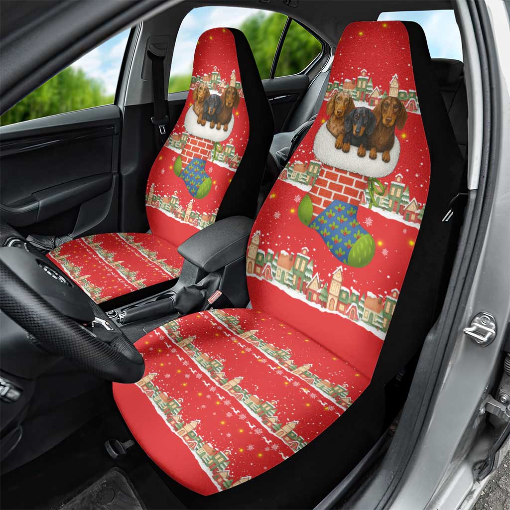 Funny Dachshund Dog Light Up Christmas Car Seat Cover Snowy Village Red Holiday Design - Wonder Print Shop
