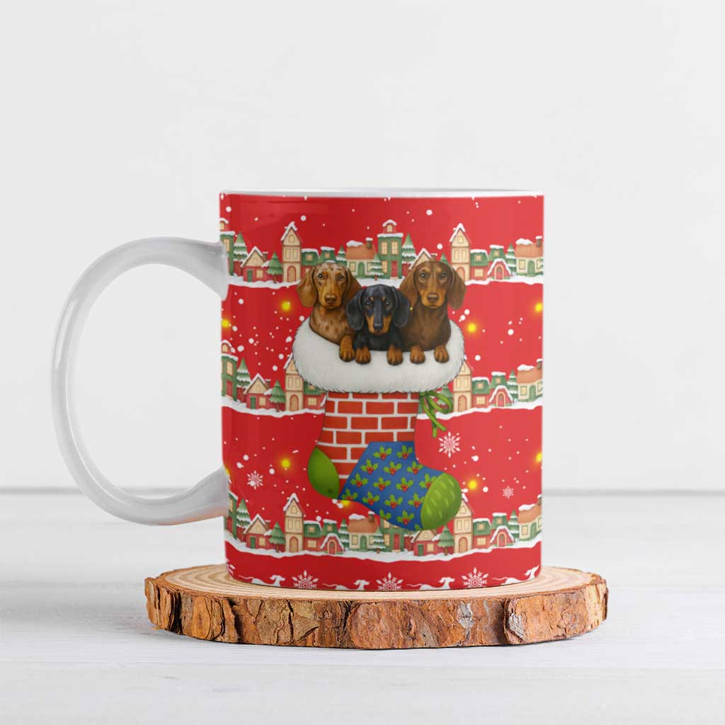 Funny Dachshund Dog Light Up Christmas Ceramic Mug Snowy Village Red Holiday Design - Wonder Print Shop