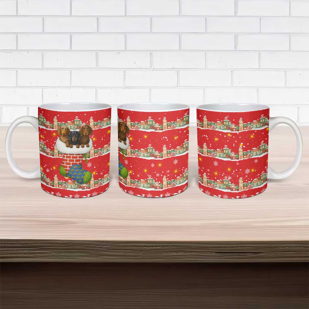 Funny Dachshund Dog Light Up Christmas Ceramic Mug Snowy Village Red Holiday Design - Wonder Print Shop