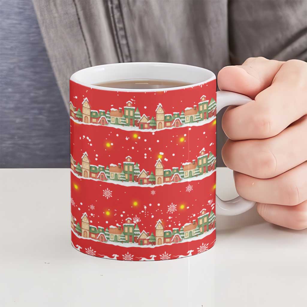 Funny Dachshund Dog Light Up Christmas Ceramic Mug Snowy Village Red Holiday Design - Wonder Print Shop