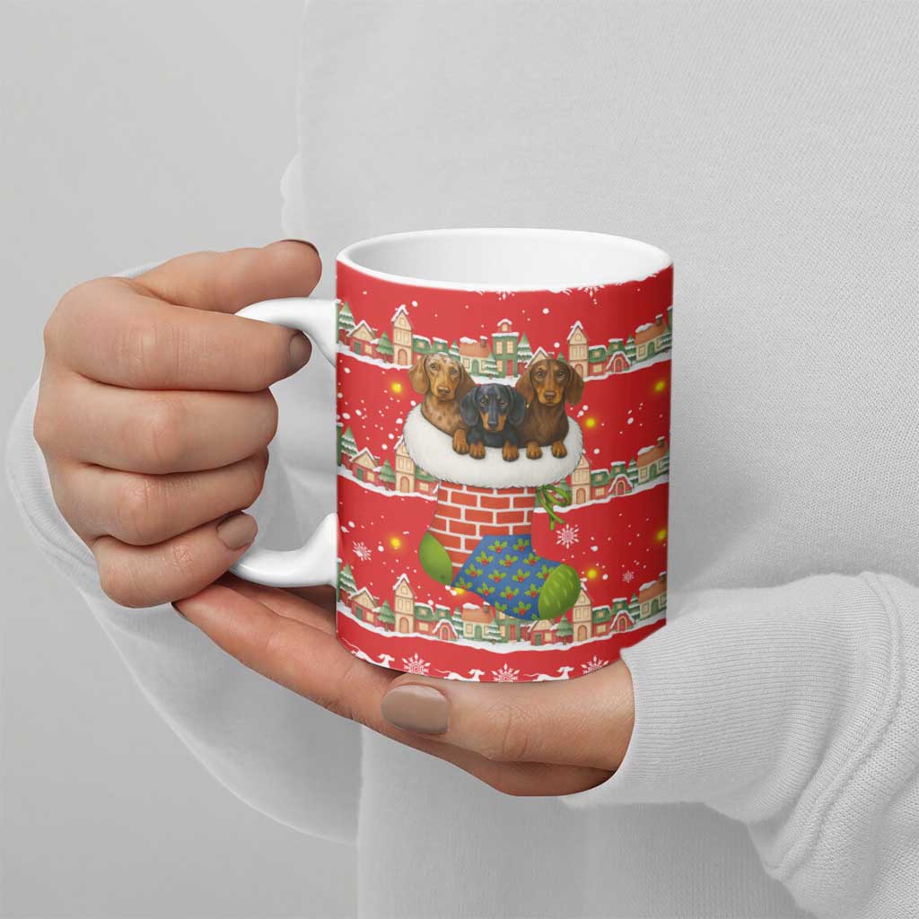 Funny Dachshund Dog Light Up Christmas Ceramic Mug Snowy Village Red Holiday Design - Wonder Print Shop