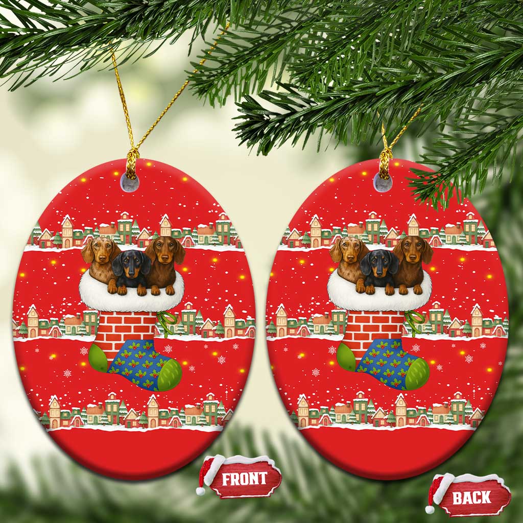 Funny Dachshund Dog Light Up Christmas Ceramic Ornament Snowy Village Red Holiday Design - Wonder Print Shop