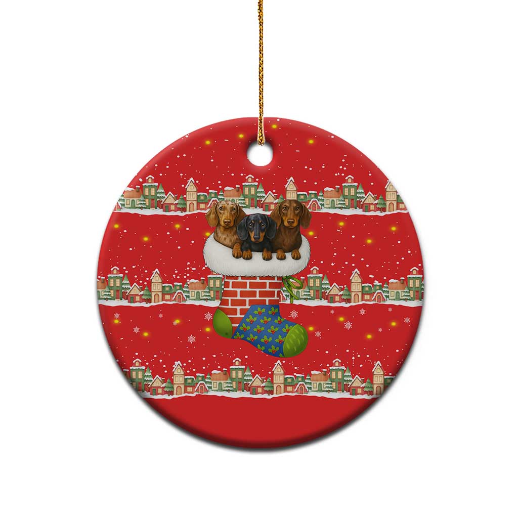 Funny Dachshund Dog Light Up Christmas Ceramic Ornament Snowy Village Red Holiday Design - Wonder Print Shop