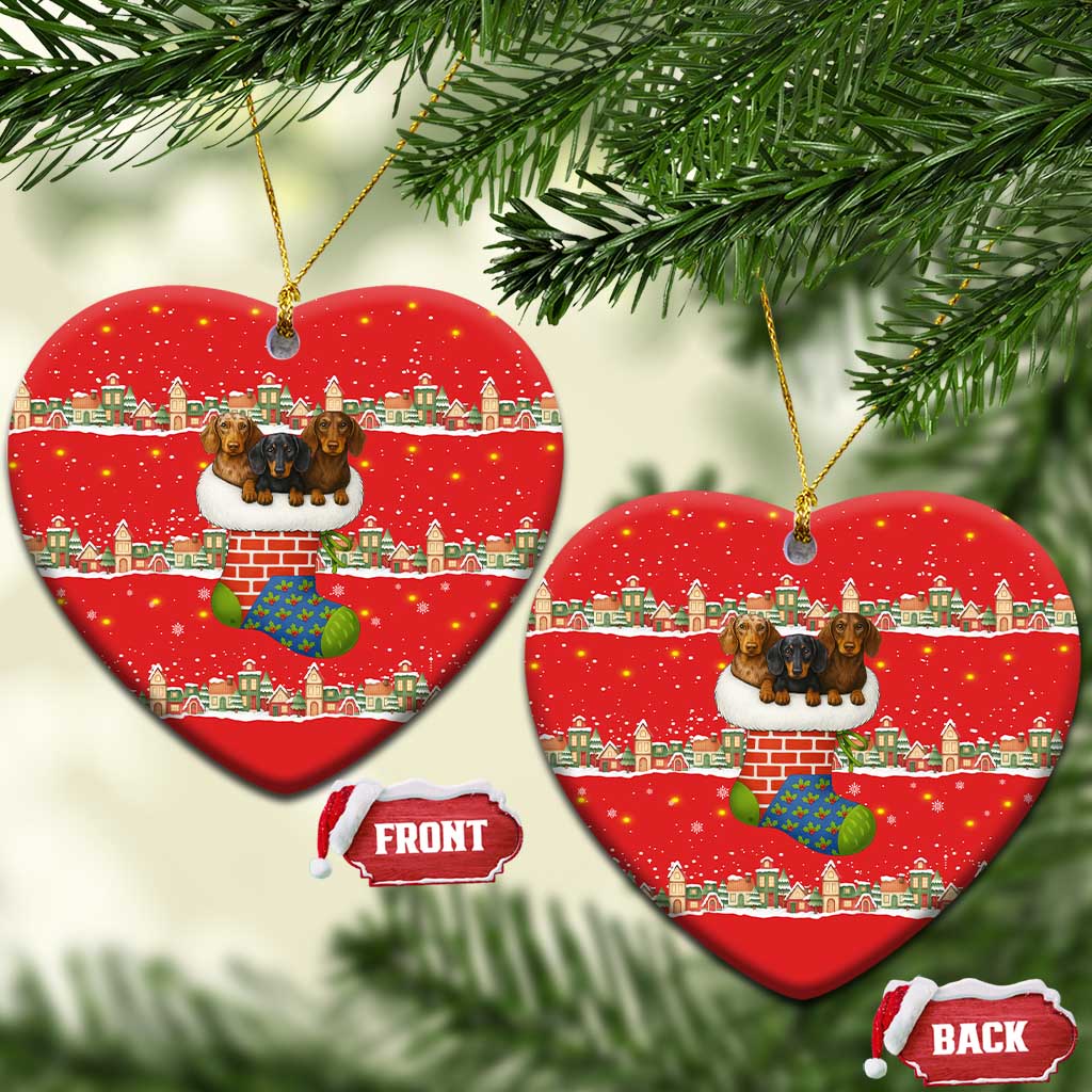 Funny Dachshund Dog Light Up Christmas Ceramic Ornament Snowy Village Red Holiday Design - Wonder Print Shop