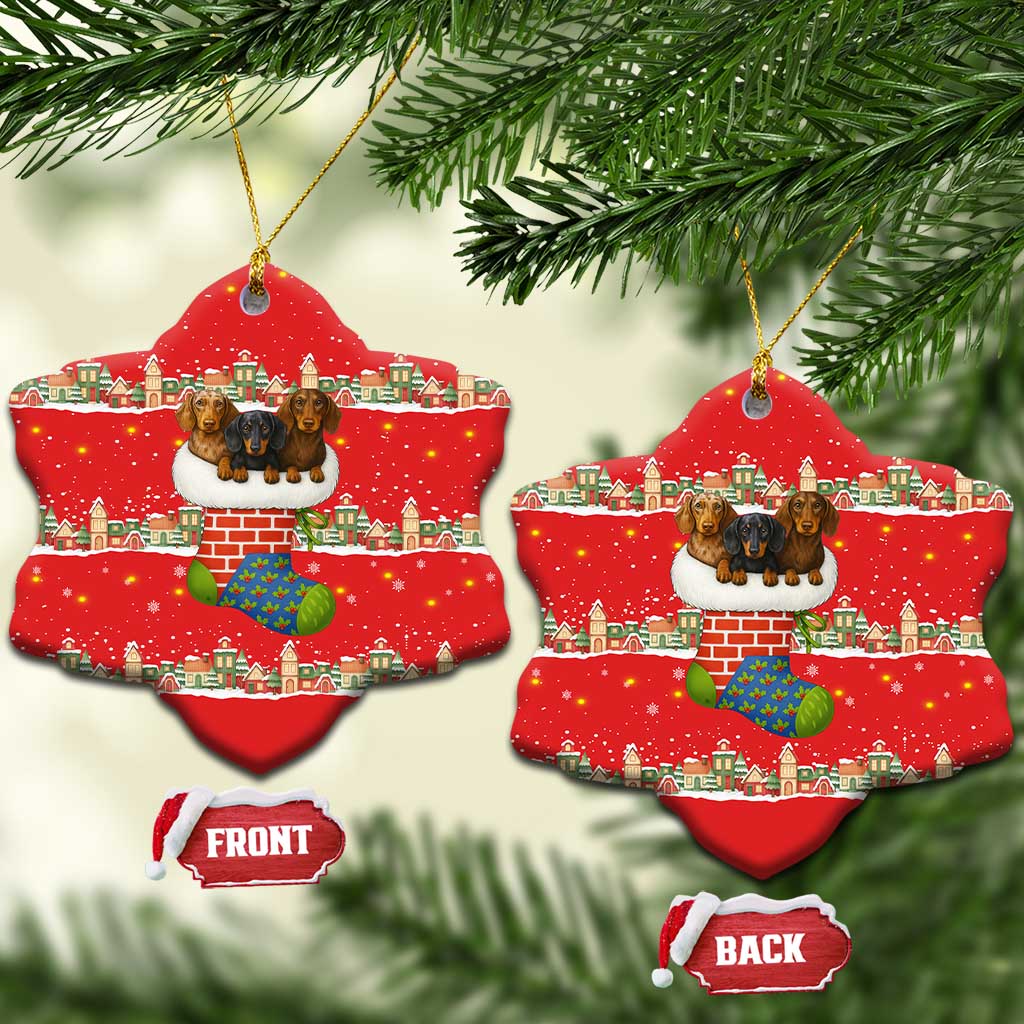 Funny Dachshund Dog Light Up Christmas Ceramic Ornament Snowy Village Red Holiday Design - Wonder Print Shop