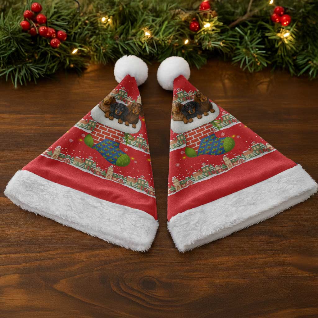 Funny Dachshund Dog Light Up Christmas Santa Hat Snowy Village Red Holiday Design - Wonder Print Shop