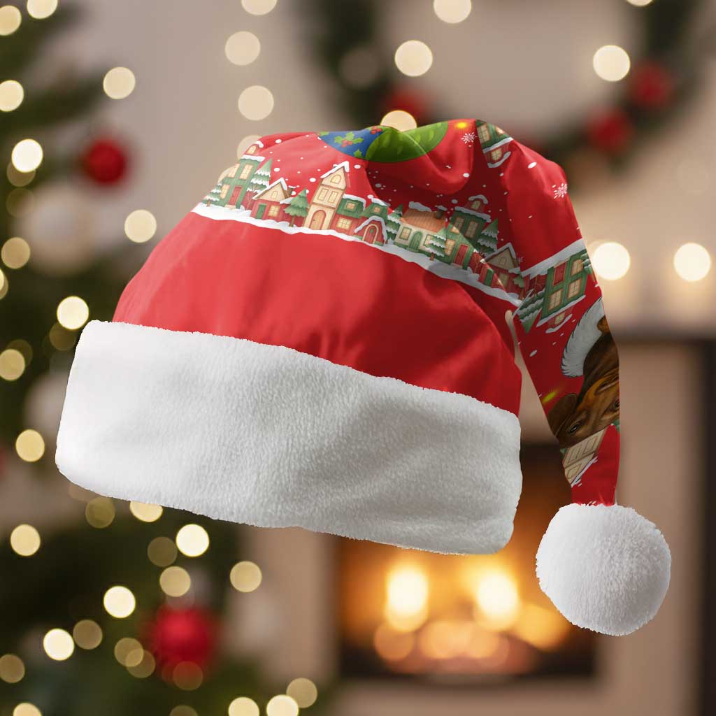 Funny Dachshund Dog Light Up Christmas Santa Hat Snowy Village Red Holiday Design - Wonder Print Shop