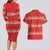 Funny Dachshund Dog Light Up Christmas Couples Matching Long Sleeve Bodycon Dress and Hawaiian Shirt Snowy Village Red Holiday Design - Wonder Print Shop