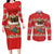 Funny Dachshund Dog Light Up Christmas Couples Matching Long Sleeve Bodycon Dress and Long Sleeve Button Shirt Snowy Village Red Holiday Design - Wonder Print Shop