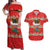 Funny Dachshund Dog Light Up Christmas Couples Matching Off Shoulder Maxi Dress and Hawaiian Shirt Snowy Village Red Holiday Design - Wonder Print Shop