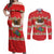 Funny Dachshund Dog Light Up Christmas Couples Matching Off Shoulder Maxi Dress and Long Sleeve Button Shirt Snowy Village Red Holiday Design - Wonder Print Shop