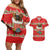 Funny Dachshund Dog Light Up Christmas Couples Matching Off Shoulder Short Dress and Hawaiian Shirt Snowy Village Red Holiday Design - Wonder Print Shop