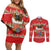 Funny Dachshund Dog Light Up Christmas Couples Matching Off Shoulder Short Dress and Long Sleeve Button Shirt Snowy Village Red Holiday Design - Wonder Print Shop
