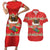 Funny Dachshund Dog Light Up Christmas Couples Matching Short Sleeve Bodycon Dress and Hawaiian Shirt Snowy Village Red Holiday Design - Wonder Print Shop