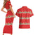 Funny Dachshund Dog Light Up Christmas Couples Matching Short Sleeve Bodycon Dress and Hawaiian Shirt Snowy Village Red Holiday Design - Wonder Print Shop