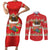 Funny Dachshund Dog Light Up Christmas Couples Matching Short Sleeve Bodycon Dress and Long Sleeve Button Shirt Snowy Village Red Holiday Design - Wonder Print Shop