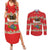Funny Dachshund Dog Light Up Christmas Couples Matching Summer Maxi Dress and Long Sleeve Button Shirt Snowy Village Red Holiday Design - Wonder Print Shop
