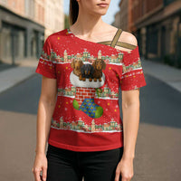 Funny Dachshund Dog Light Up Christmas Cross Shoulder Shirt Snowy Village Red Holiday Design - Wonder Print Shop