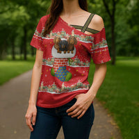 Funny Dachshund Dog Light Up Christmas Cross Shoulder Shirt Snowy Village Red Holiday Design - Wonder Print Shop