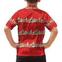 Funny Dachshund Dog Light Up Christmas Family Matching Off The Shoulder Long Sleeve Dress and Hawaiian Shirt Snowy Village Red Holiday Design - Wonder Print Shop