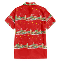 Funny Dachshund Dog Light Up Christmas Family Matching Off The Shoulder Long Sleeve Dress and Hawaiian Shirt Snowy Village Red Holiday Design - Wonder Print Shop