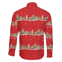Funny Dachshund Dog Light Up Christmas Family Matching Off The Shoulder Long Sleeve Dress and Hawaiian Shirt Snowy Village Red Holiday Design - Wonder Print Shop