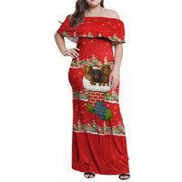 Funny Dachshund Dog Light Up Christmas Family Matching Off Shoulder Maxi Dress and Hawaiian Shirt Snowy Village Red Holiday Design - Wonder Print Shop