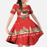Funny Dachshund Dog Light Up Christmas Family Matching Puletasi and Hawaiian Shirt Snowy Village Red Holiday Design - Wonder Print Shop