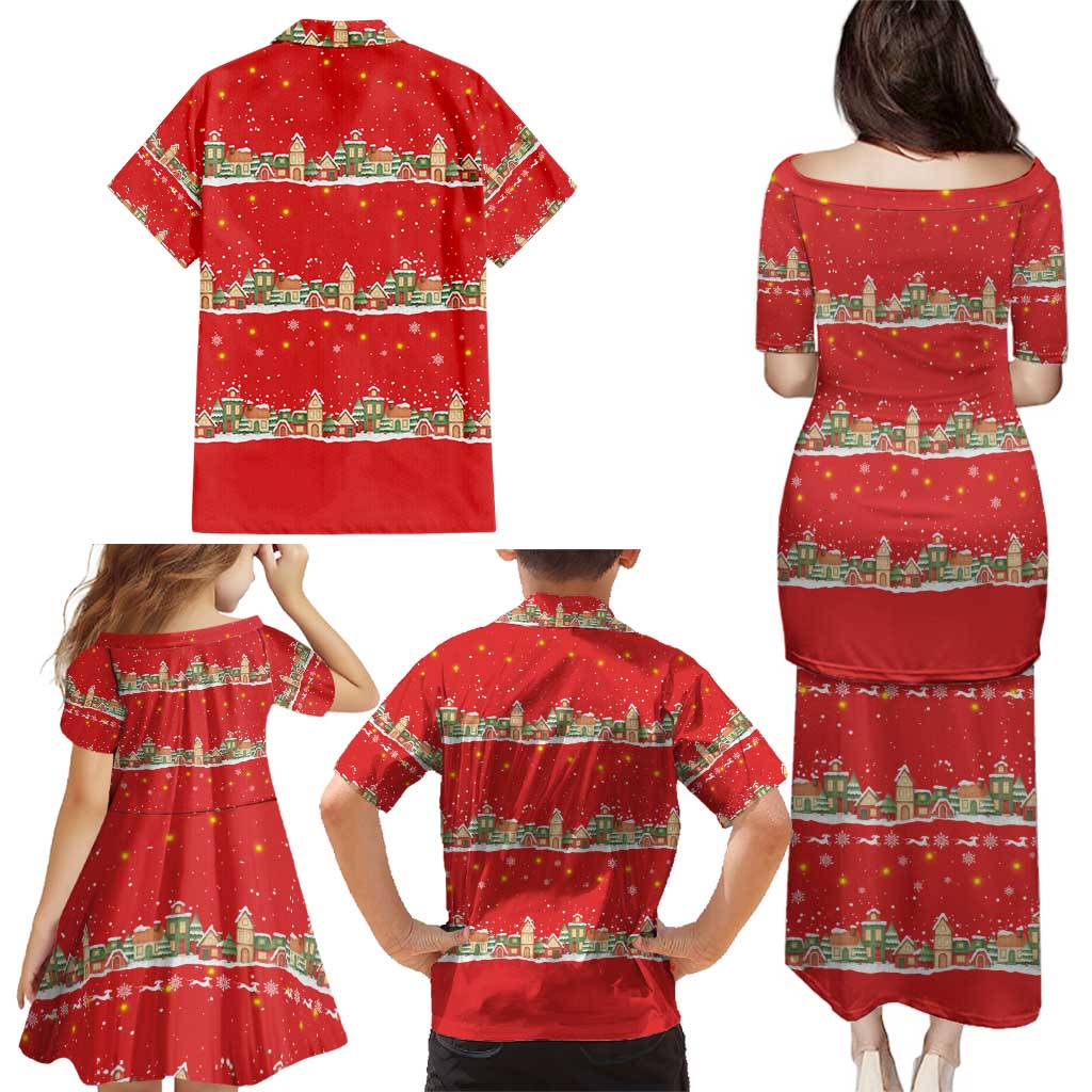 Funny Dachshund Dog Light Up Christmas Family Matching Puletasi and Hawaiian Shirt Snowy Village Red Holiday Design - Wonder Print Shop