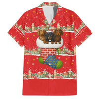 Funny Dachshund Dog Light Up Christmas Family Matching Puletasi and Hawaiian Shirt Snowy Village Red Holiday Design - Wonder Print Shop