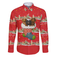Funny Dachshund Dog Light Up Christmas Family Matching Puletasi and Hawaiian Shirt Snowy Village Red Holiday Design - Wonder Print Shop