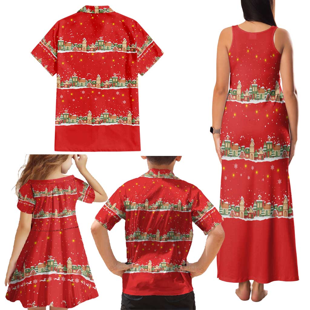 Funny Dachshund Dog Light Up Christmas Family Matching Tank Maxi Dress and Hawaiian Shirt Snowy Village Red Holiday Design - Wonder Print Shop