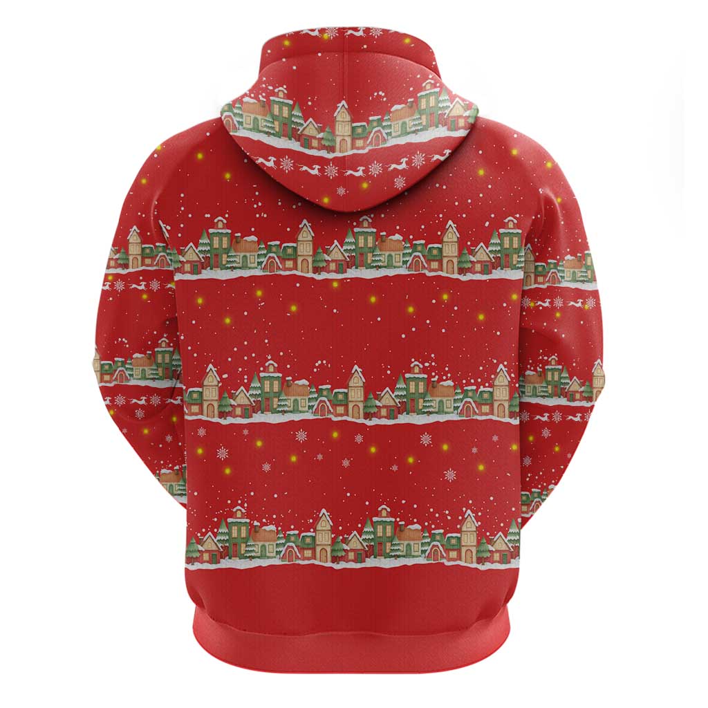 Funny Dachshund Dog Light Up Christmas Hoodie Snowy Village Red Holiday Design - Wonder Print Shop