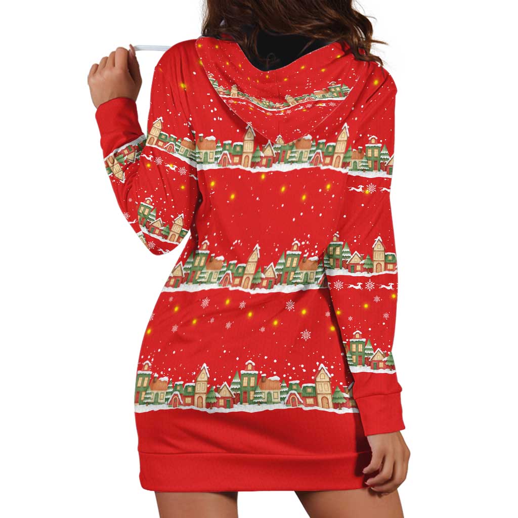 Funny Dachshund Dog Light Up Christmas Hoodie Dress Snowy Village Red Holiday Design - Wonder Print Shop