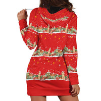 Funny Dachshund Dog Light Up Christmas Hoodie Dress Snowy Village Red Holiday Design - Wonder Print Shop