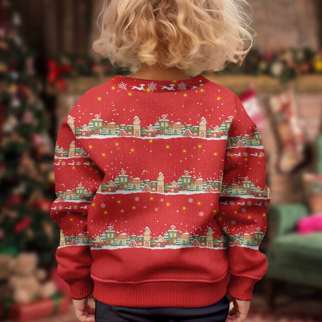 Funny Dachshund Dog Light Up Christmas Kid Ugly Christmas Sweater Snowy Village Red Holiday Design - Wonder Print Shop