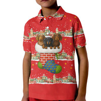 Funny Dachshund Dog Light Up Christmas Kid Polo Shirt Snowy Village Red Holiday Design - Wonder Print Shop