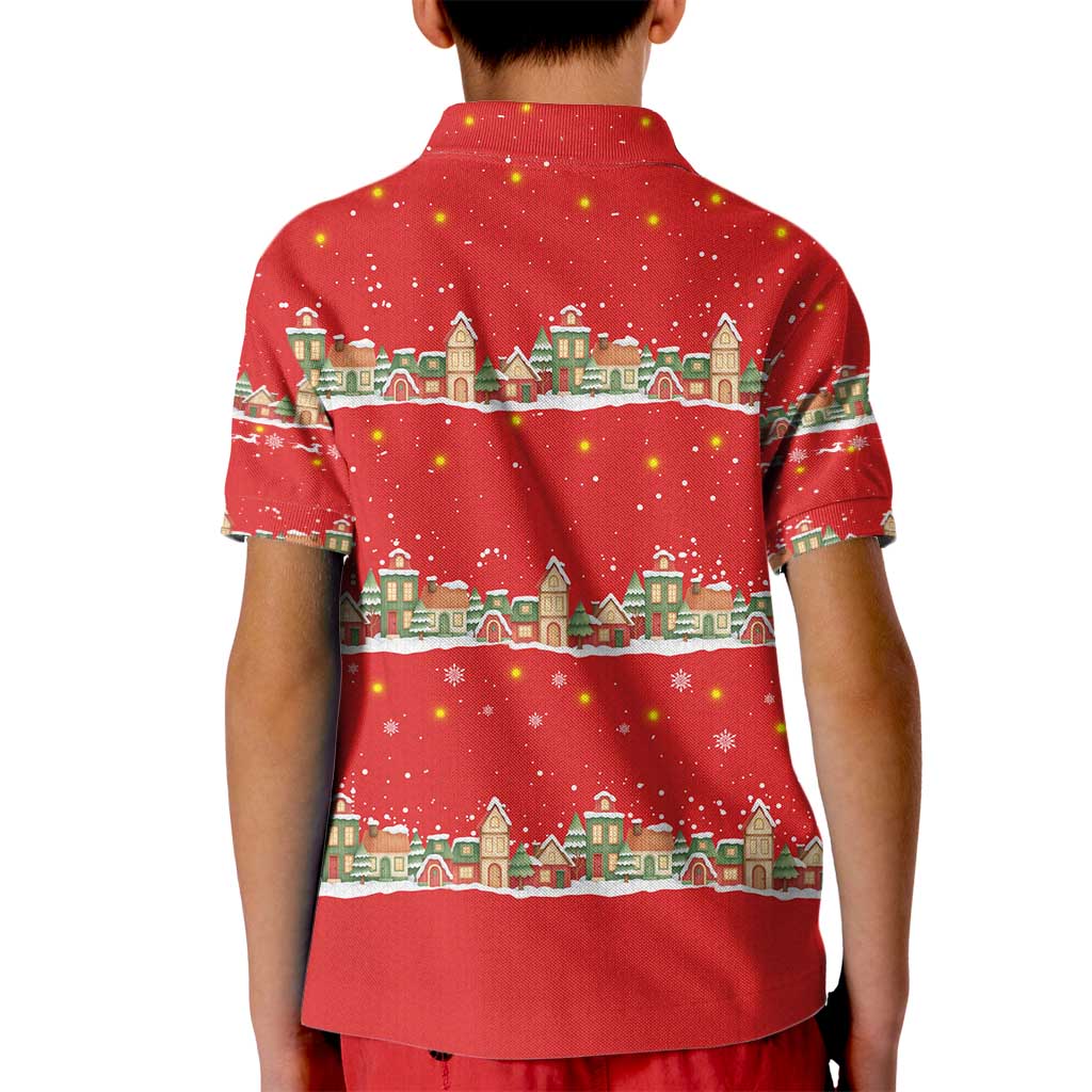 Funny Dachshund Dog Light Up Christmas Kid Polo Shirt Snowy Village Red Holiday Design - Wonder Print Shop