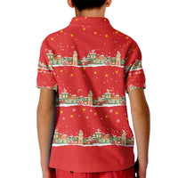 Funny Dachshund Dog Light Up Christmas Kid Polo Shirt Snowy Village Red Holiday Design - Wonder Print Shop