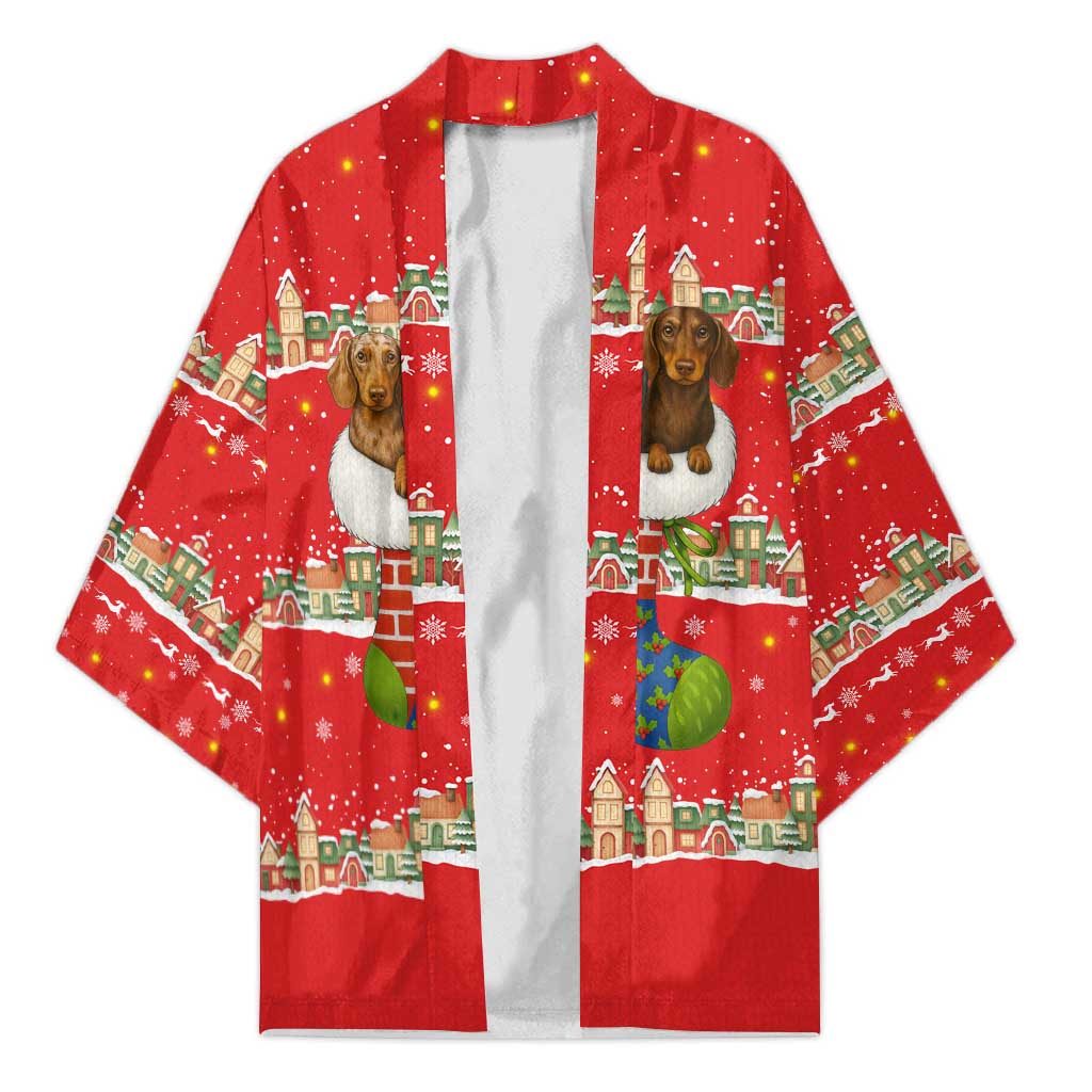 Funny Dachshund Dog Light Up Christmas Kimono Snowy Village Red Holiday Design - Wonder Print Shop