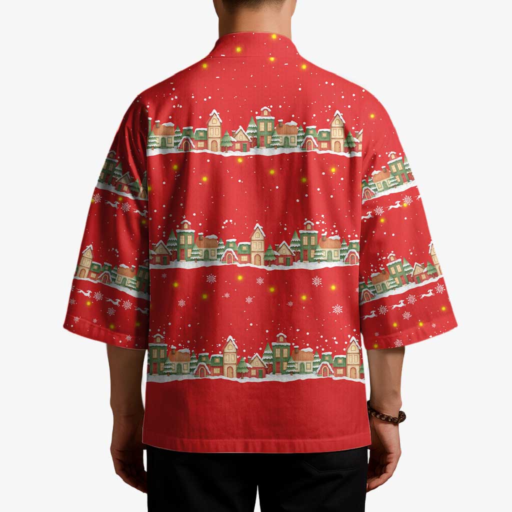 Funny Dachshund Dog Light Up Christmas Kimono Snowy Village Red Holiday Design - Wonder Print Shop